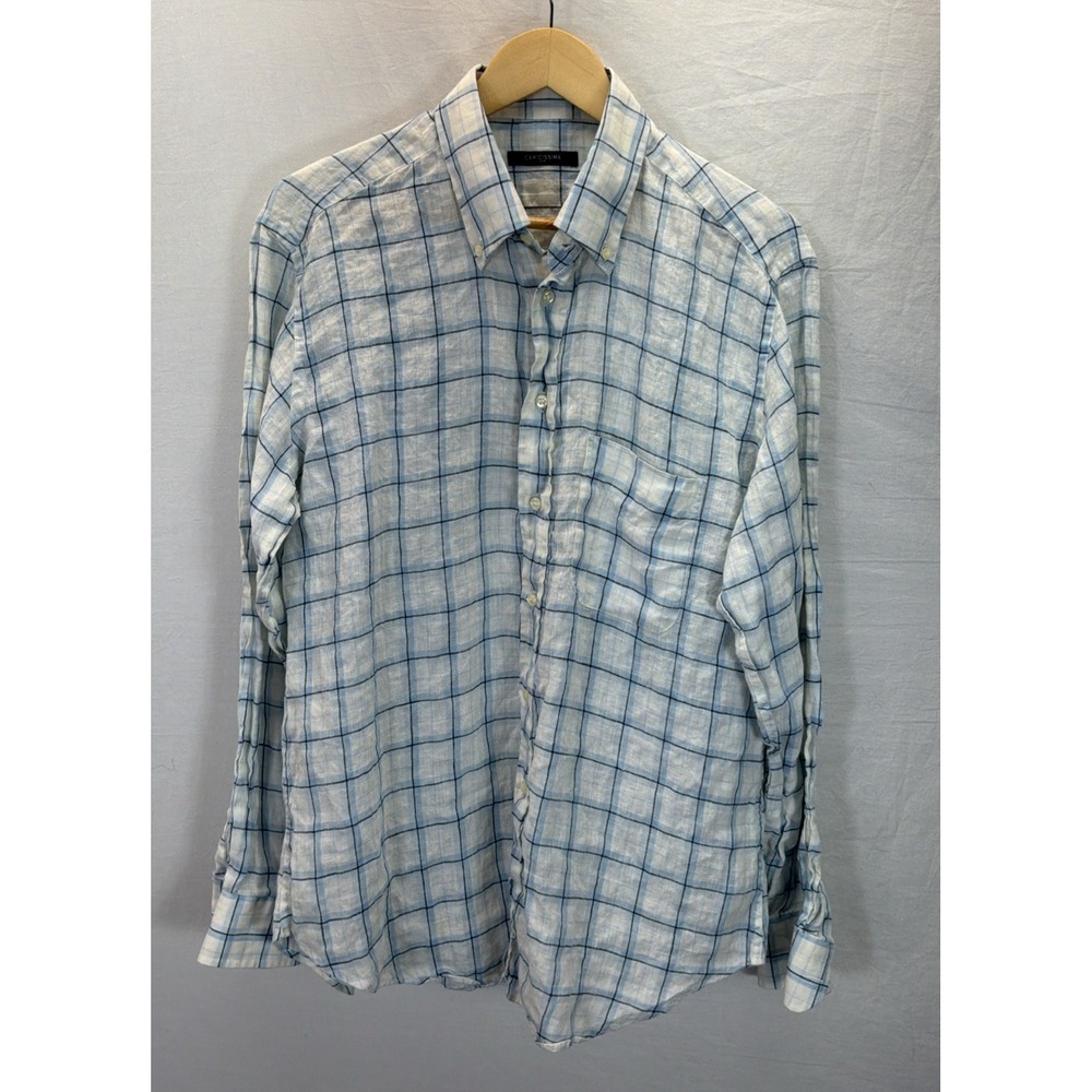 Camicissima Mens Lt Blue Linen Dress Shirt 42 16.5 Travel Casual Breathable Slim